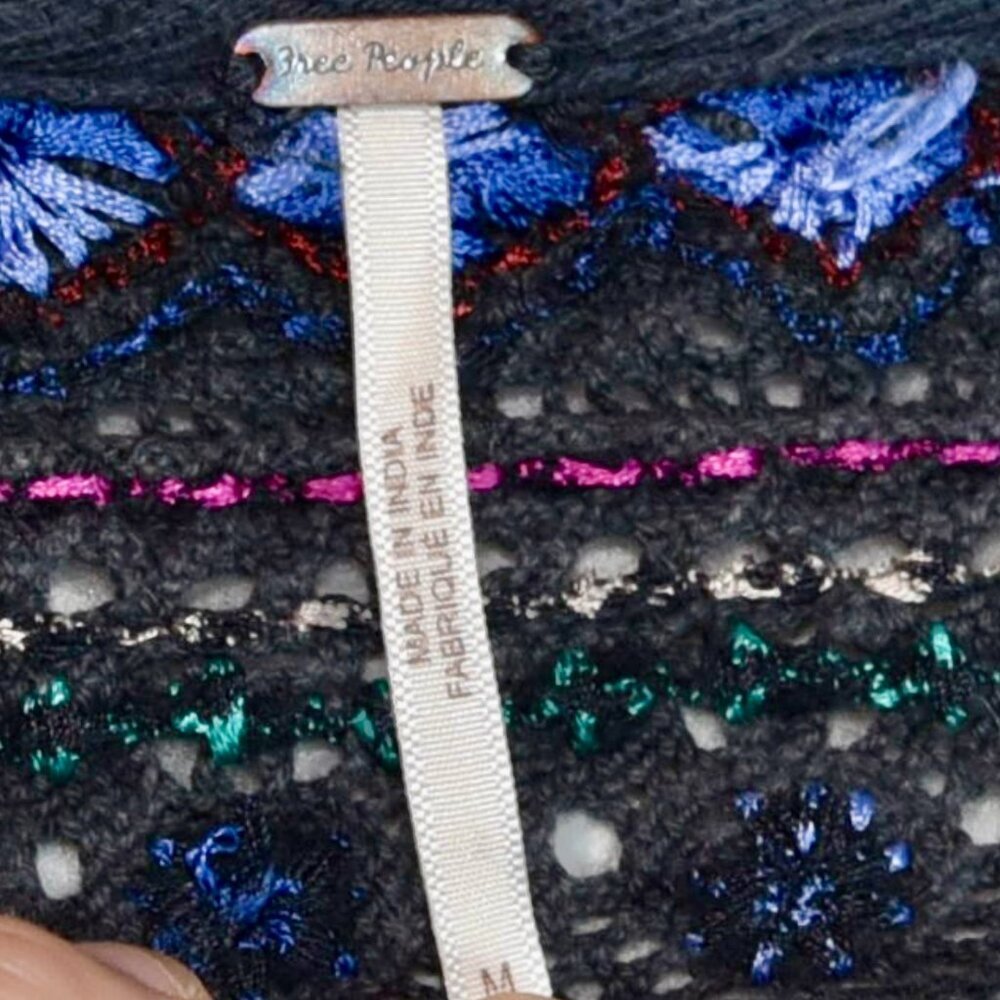 Free People Embroidered Henley Blouse Boho Folk Cottagecore Festival Top Size M - Picture 8 of 9